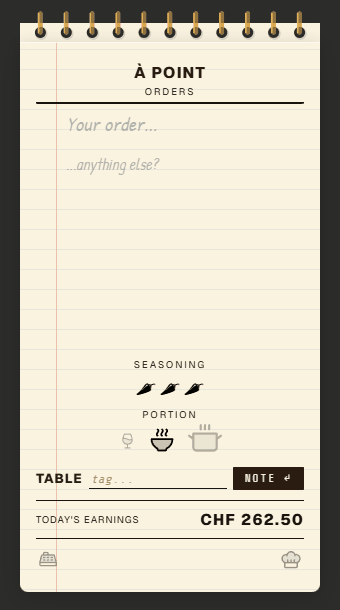 Démonstration des sélecteurs Assaisonnement et Portion dans Le Carnet
